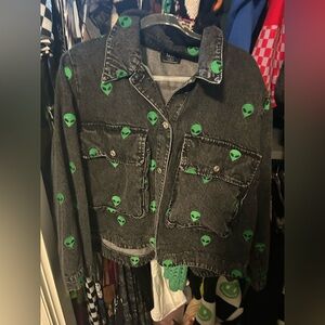I Need Space Embroidered Alien Denim Jacket